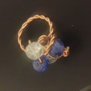 Handmade Elegant Blue and Clear Beaded Ring